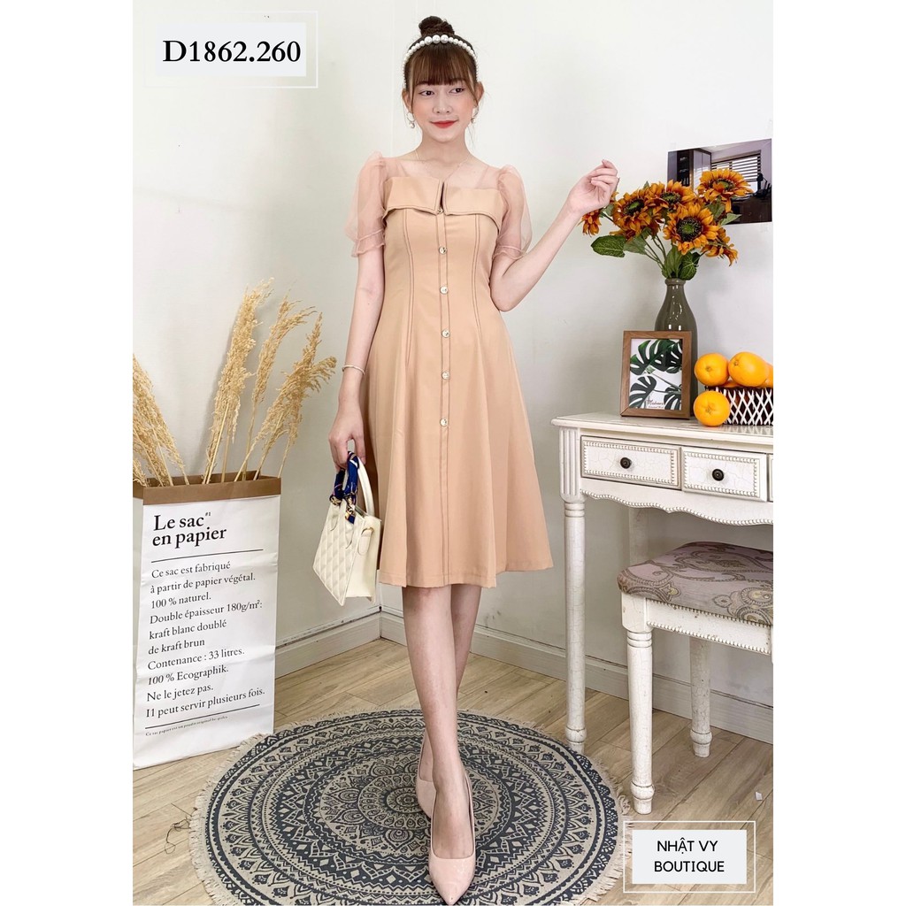 [Mã BMBAU50 giảm 50K đơn 150K] Đầm dự tiệc dáng xòe viền chỉ tay lưới  Nhật Vy BOUTIQUE - D1862 | BigBuy360 - bigbuy360.vn