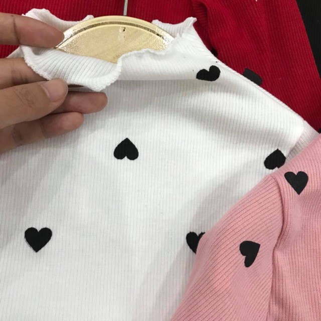 (7-18kg) Áo dài tay cho bé gái chất cotton len hình Tim QATE139