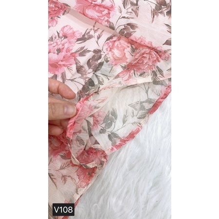 V108 váy voan hoa hồng ulzzang cổ tim tay lỡ tiểu thư -  Modish and Chic