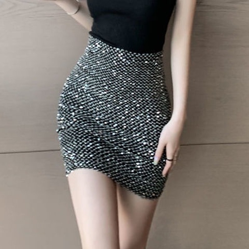Chân Váy Ngắn Lưng Cao Co Giãn Đính Sequin Lấp Lánh Phong Cách Hàn Quốc Thời Trang Quyến Rũ Cho Nữ