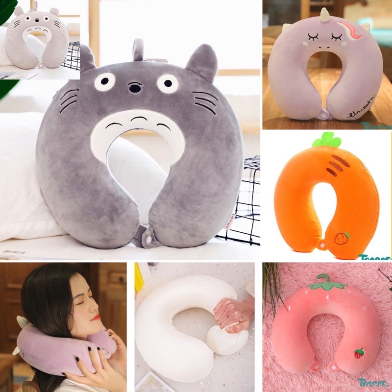 Gối cổ chữ U cao su non Hoạt hình dễ thương Totoro Kỳ lân Khủng long Tím Củ Cà Rốt Dâu Tây Hổ Vằn Vàng