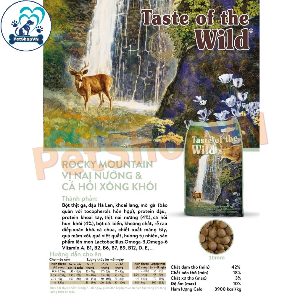 Thức Ăn Cho Mèo Hạt TASTE OF THE WILD ROCKY MOUNTAIN Túi 500G Vị Nai Nướng & Cá Hồi Xông Khói