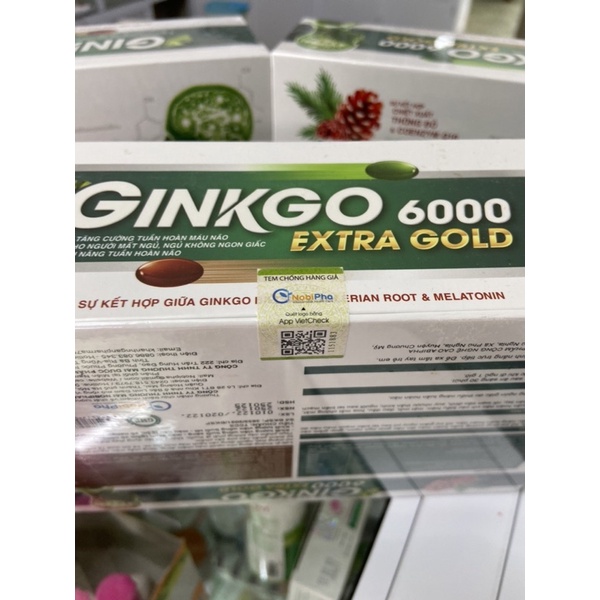 Viên uống Ginko 6000 - bổ não Ginkgo 6000 Extra Gold hỗ trợ tăng cường máu lưu thông giúp giảm đau đầu  lọ 60 viên TM
