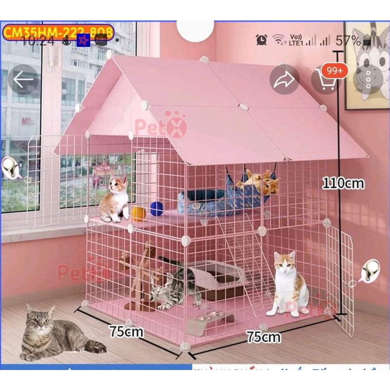 Chuồng ghép 2 tầng cho mèo.