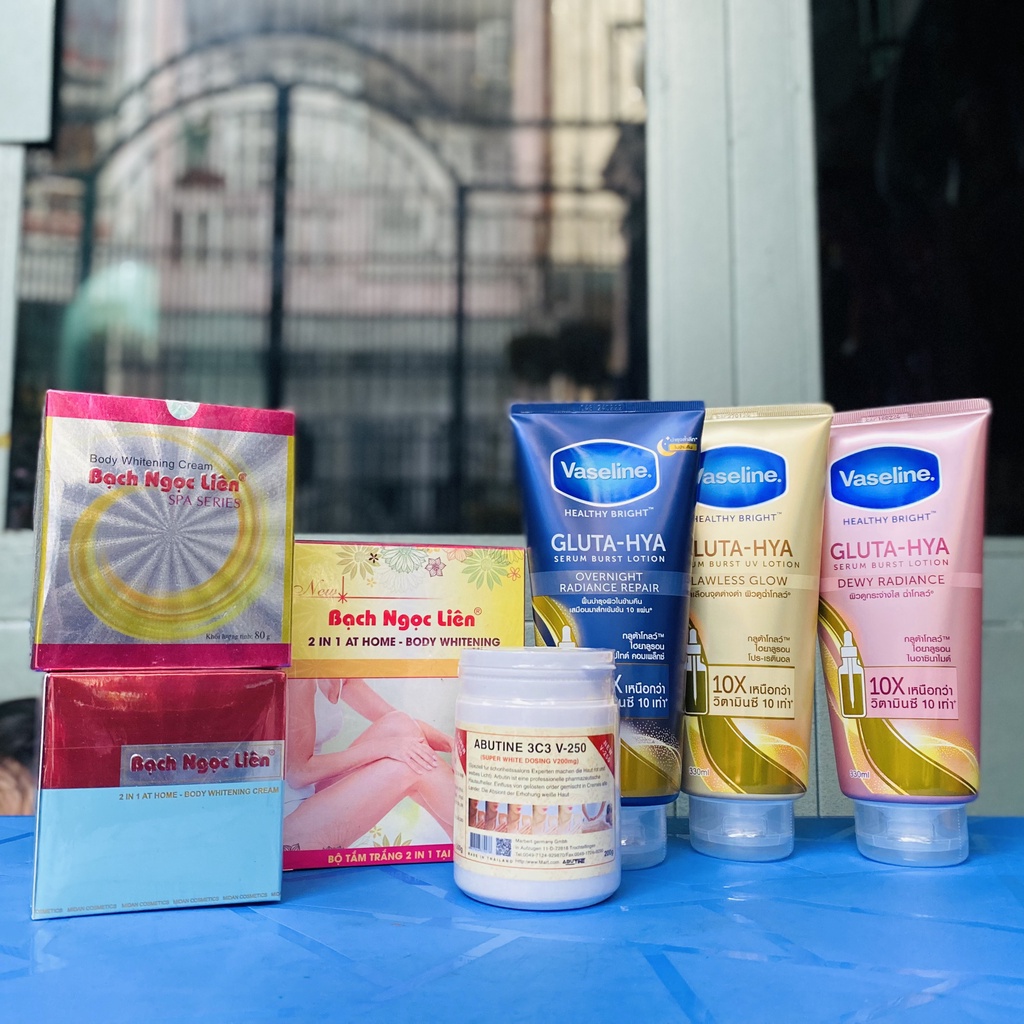 Kem Body Bạch Ngọc Liên & Sữa Dưỡng Thể Vaseline Healthy Bright Gluta HYA Serum 10X Thái Lan 330ml Ngày Đêm