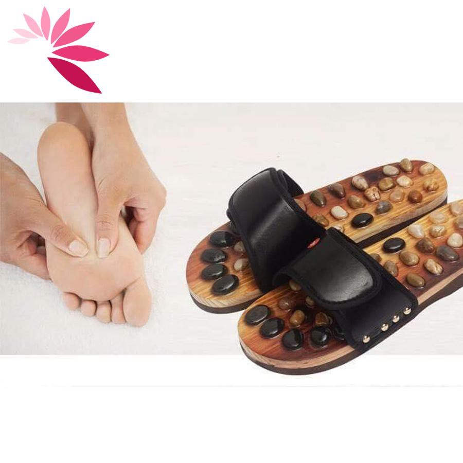 (GÍA BUÔN) Dép Massage khảm đá Bấm huyệt bàn chân trên gỗ tự nhiên, Bấm Huyệt chân Giảm căng thẳng mệt mỏi size từ 37 đế