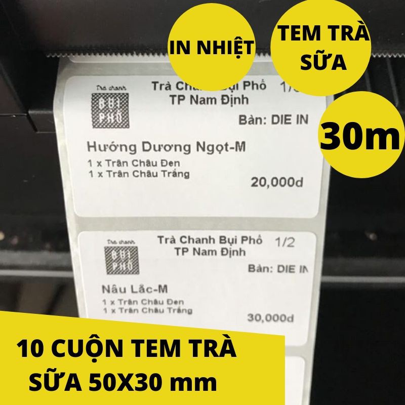 Máy in mã vạch, tem nhiệt trà chanh trà sữa khổ 1 tem giá rẻ Xprinter XP-350B