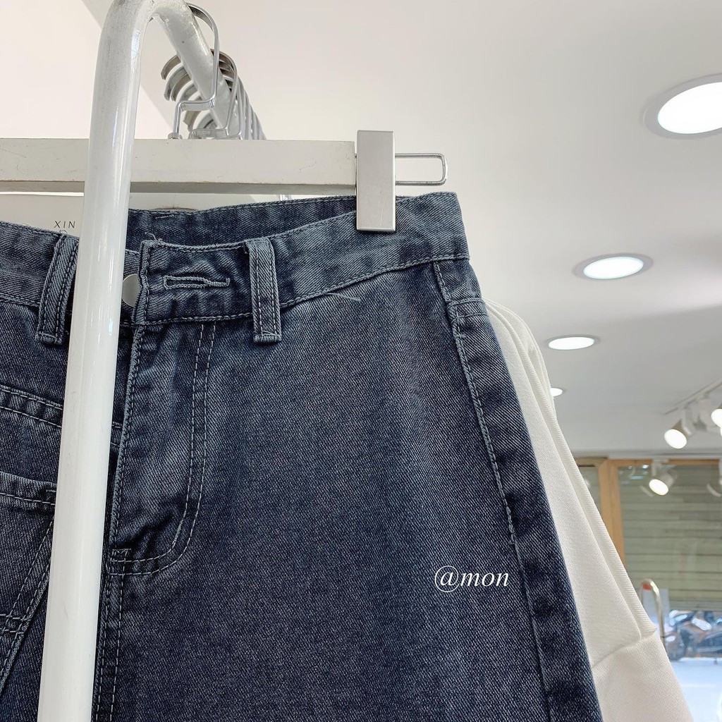 200927 Quần jeans nữ ống rộng dáng suông ulzzang phong cách basic màu xám xanh 1 túi trước có size