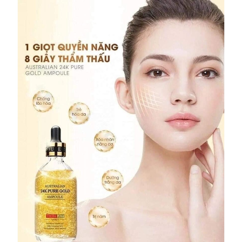 Serum vàng trắng sáng da chuẩn Úc có mã QR check code - nguyên chất 24K chai 100ml Thera Lady Australian 24k Pure Gold