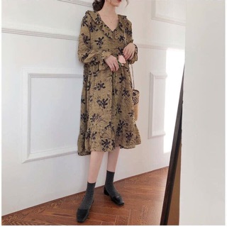 ĐẦM VINTAGE RÊU HOA SUÔNG RỘNG