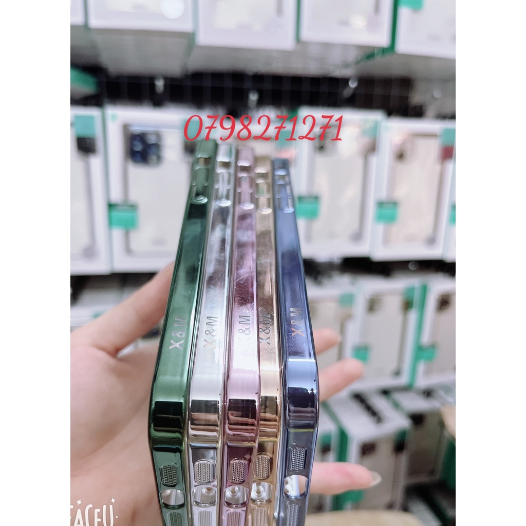 CHÍNH HÃNG Ốp cứng cao cấp X&amp;M Cực Đẹp lưng trong viền màu có lớp kính bảo vệ camera Iphone 12 13 14 PLUS PRO MAX