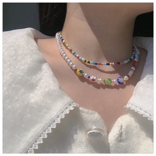 Vòng Cổ Choker Đính Hạt Ngọc Trai Mặt Kính Hình Hoa Cúc Kiểu Hàn Quốc Thời Trang Cho Nữ