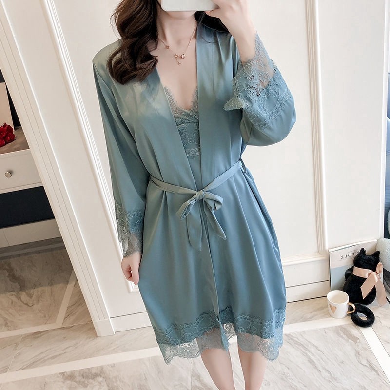 Đồ Ngủ Sexy ❣️ ❣️ Sét Yếm  Kèm Áo Choàng Vải Satin Chất Siêu Mát Dáng Siêu Xinh | BigBuy360 - bigbuy360.vn