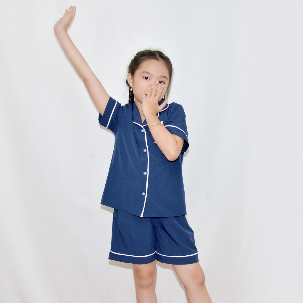 Bộ đồ ngủ pijama bé gáÍ MÀU XANH ĐEN  - Vải lụa mềm mại, màu sắc tươi mới, mang lại cho bé cảm giác cực kỳ dễ chịu