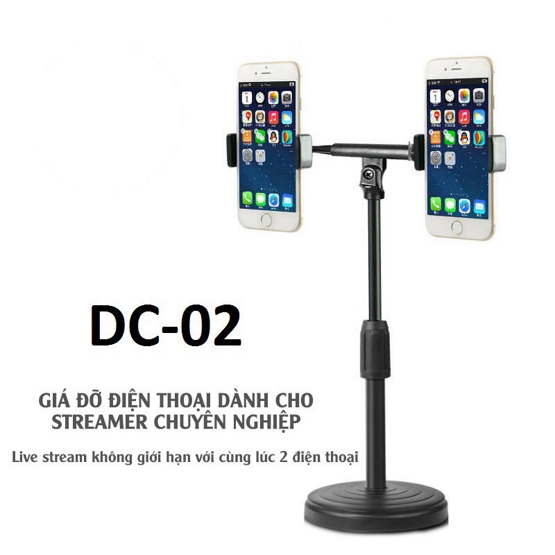 [Hàng loại 1] Giá đỡ livestream kéo dài 2 điện thoại chữ T DC02