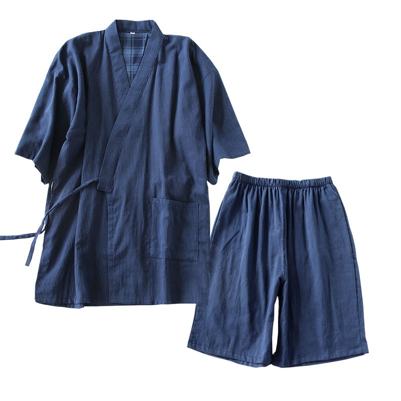 Bộ Đồ Ngủ Tay Ngắn Chất Cotton Phong Cách Kimono Nhật Bản Thời Trang Mùa Hè Cho Nam