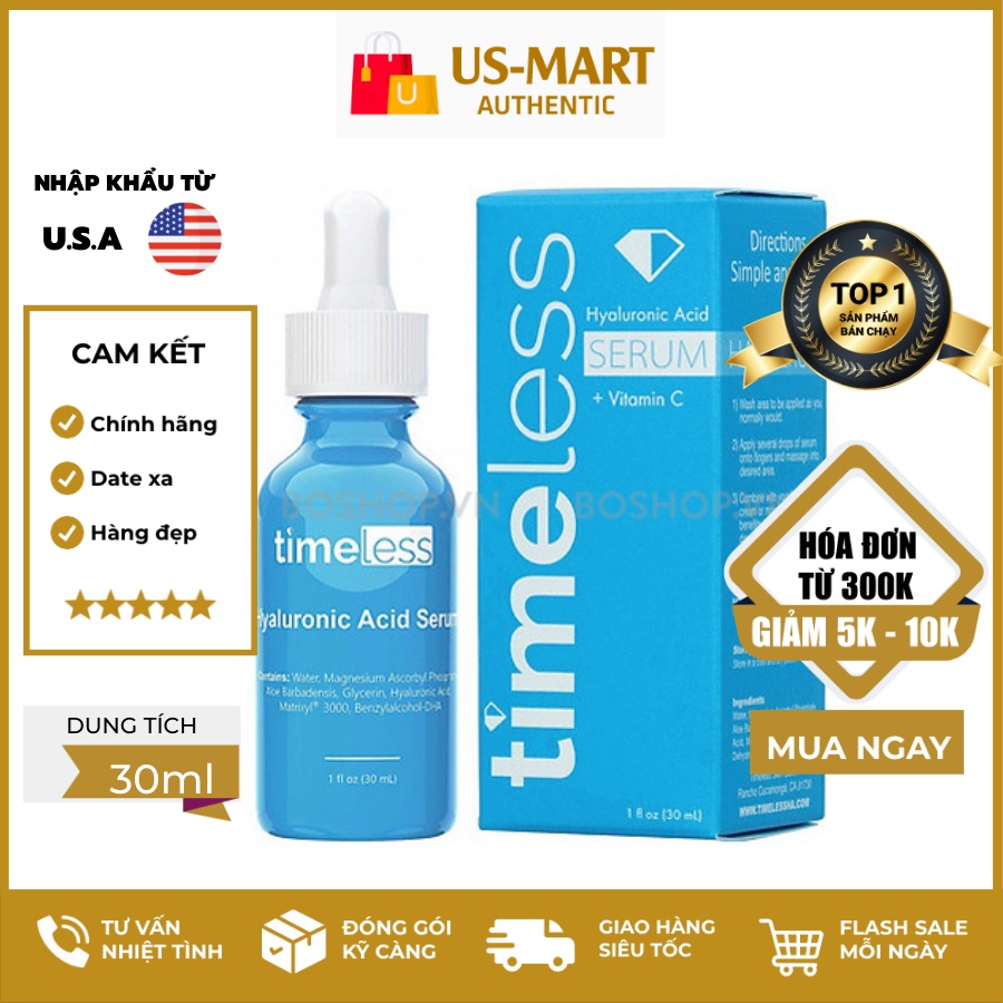 Tinh chất cấp nước sáng da Timeless HA + Vitamin C