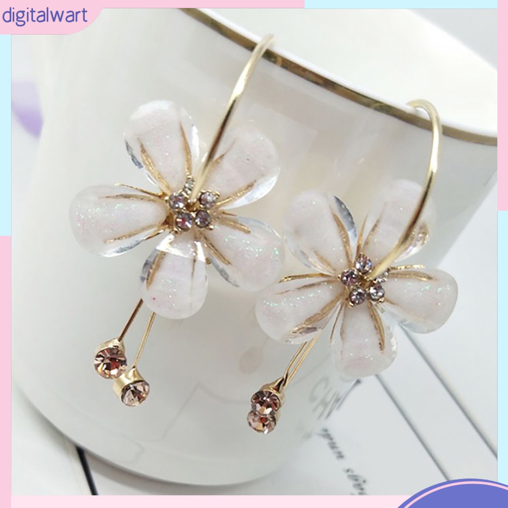 Dg✌❤ 1 Đôi Bông Tai Hợp Kim Hình Cánh Hoa Đính Đá Thời Trang Dành Cho Nữ