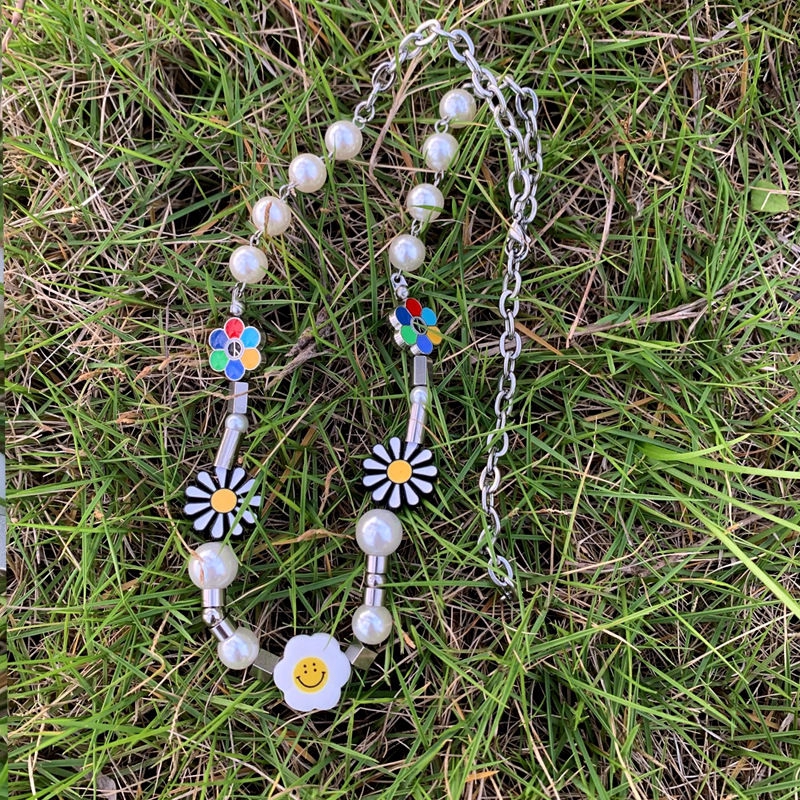 Vòng cổ/Vòng tay mặt hình hoa hướng dương hoa cúc mặt cười đính ngọc trai giả 22402