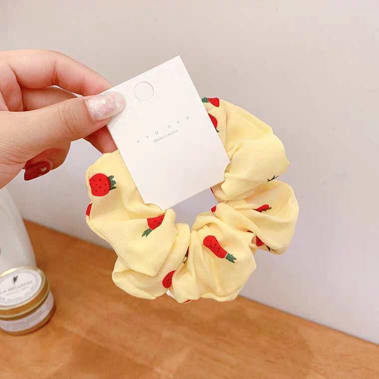 Dây buộc tóc scrunchies bằng lụa hoạ tiết màu: Trắng/ Vàng/ Xanh/ Hồng