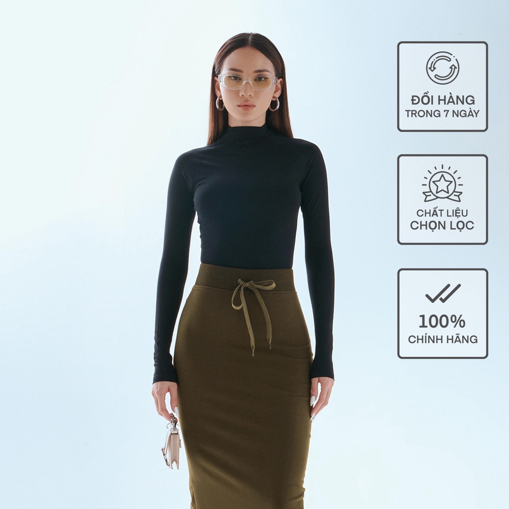 Áo Dài Tay Cổ 3cm Nữ Dáng Thường BUSY Thun Rayon Cao Cấp Co Giãn Ôm Sát DT3T