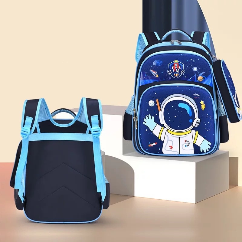 Cặp balo học sinh siêu nhẹ, chống thấm nước in hình 3D siêu nhân công chúa size 42cm - Tặng kèm hộp bút cùng loại BL009