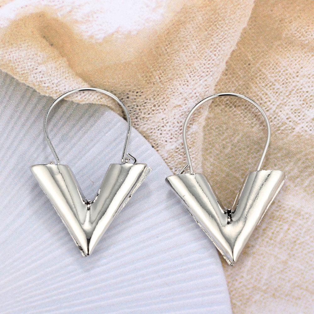 MXGOODS Color Fashion Letter V Metal Texture Gift For Women Hoop Earrings