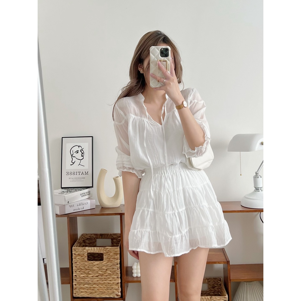 Set áo chân váy voan tơ tiểu thư Hàn Quốc, đồ bộ nữ bánh bèo siêu xinh Rubyshop94