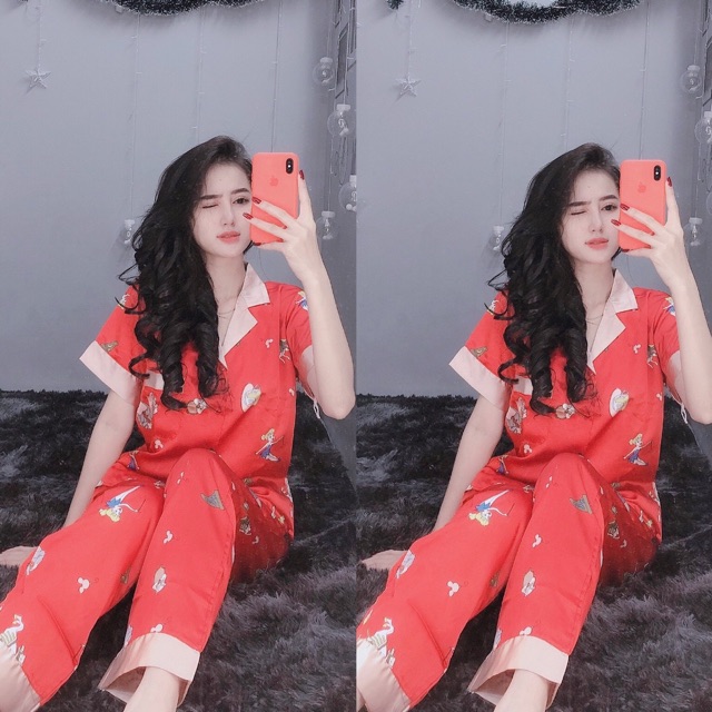 Bộ ngủ lụa satin ♛ Đồ ngủ nữ cao cấp họa tiết GG | BigBuy360 - bigbuy360.vn