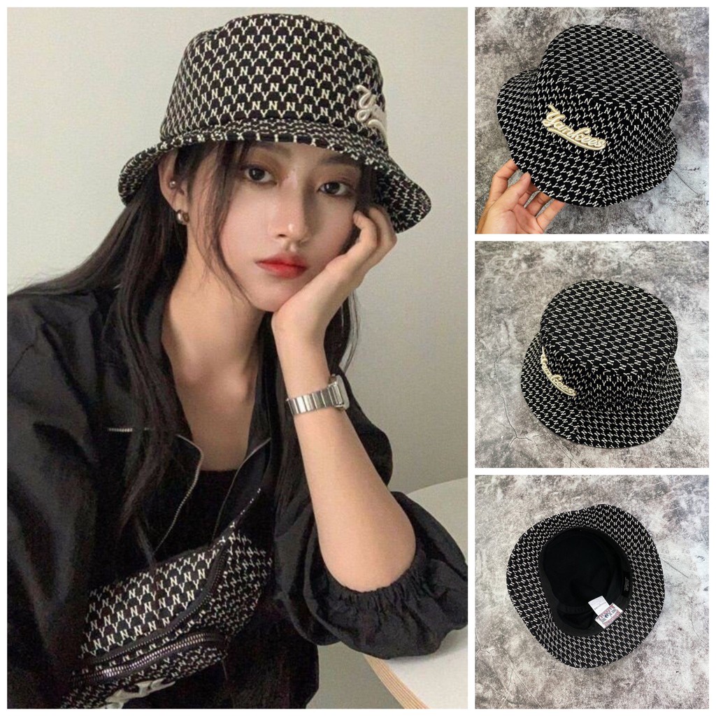 Mũ Bucket M.L.B NY Monogram Bucket Hat - Black XUẤT DƯ FULL TEM TAG