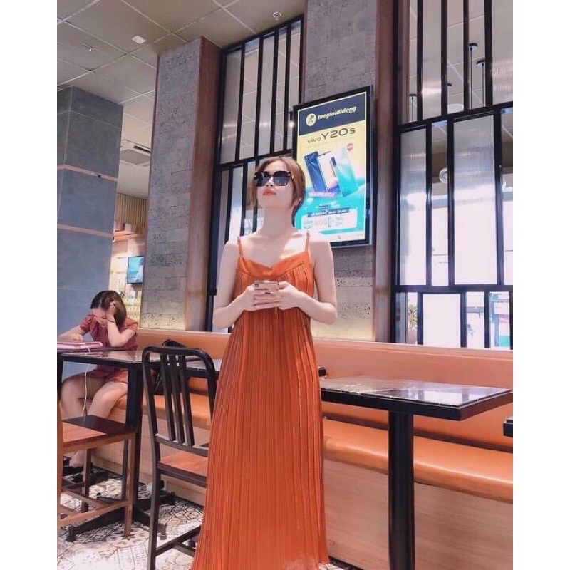 Đầm dập ly suông 2 dây dáng dài-hình thật. alohashop91