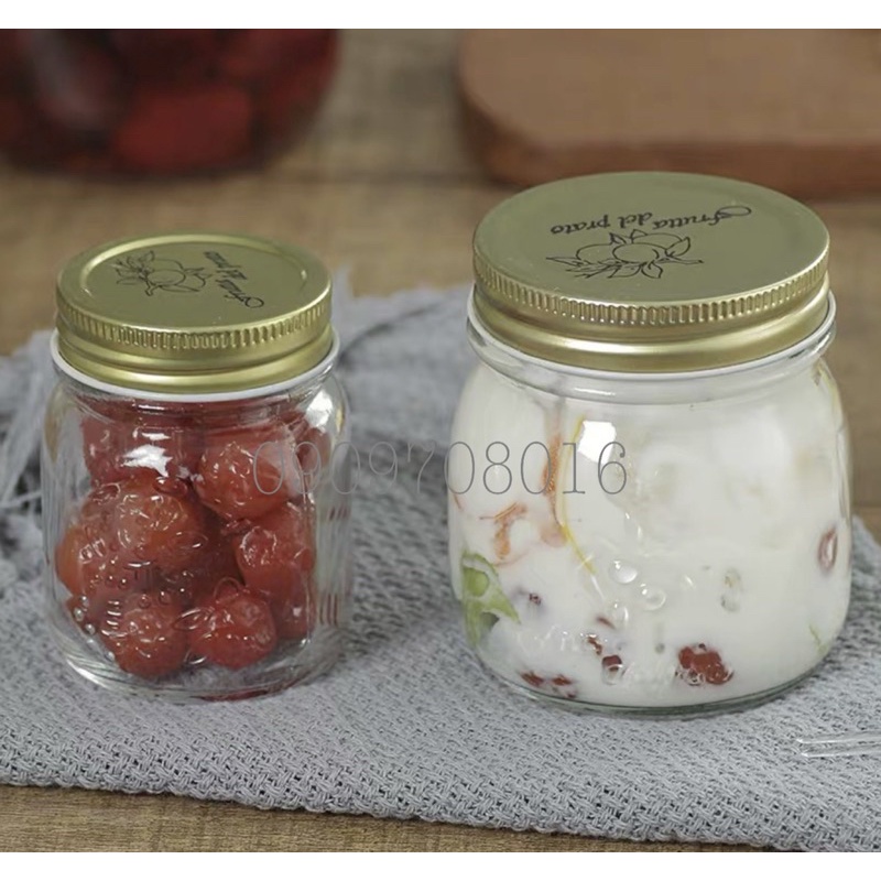 Hũ thủy tinh hoa rơi nắp vàng đựng gia vị thực phẩm