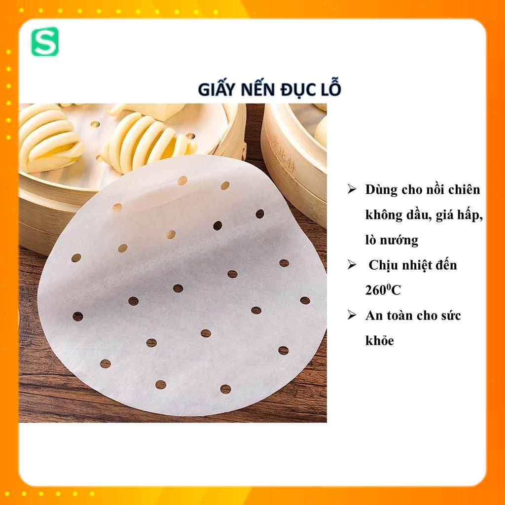Combo 100 Giấy nến đục lỗ tròn lót chống dính nồi chiên không dầu dùng trong nướng, hấp,..