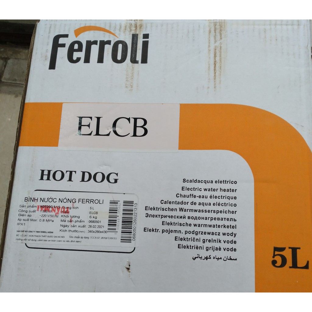 Bình nước nóng Ferroli Hotdog 5L có chống giật