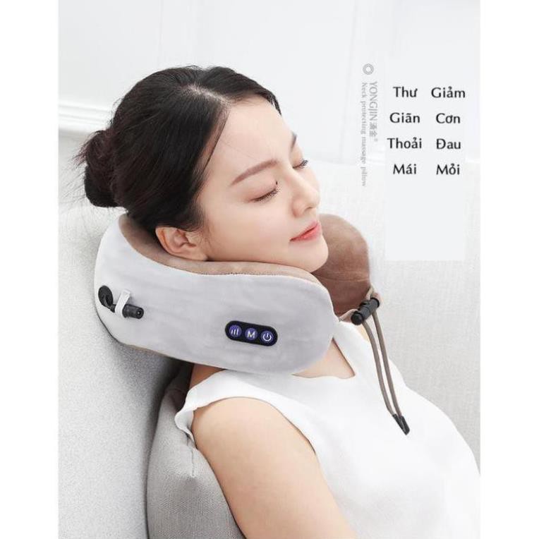 Gối massage cổ chữ U đa năng cao cấp, Máy mát xa cổ vai gáy hiệu quả kiêm gối ngủ tiện lợi 4 trong 1