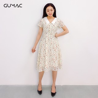Đầm hoa lá cổ trắng GUMAC DA9116_KEM