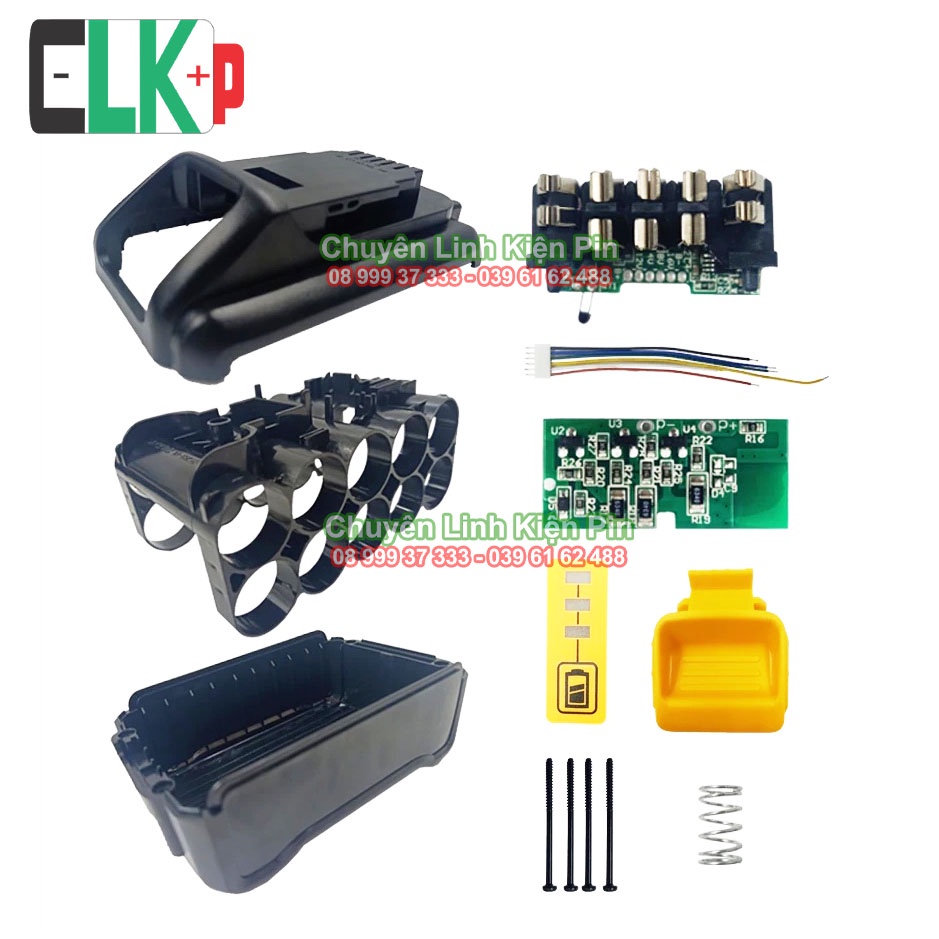 Vỏ mạch pin Dewalt 8AH 21700 20V Li-ion 2 hàng  có led báo pin, nhận sạc zin.