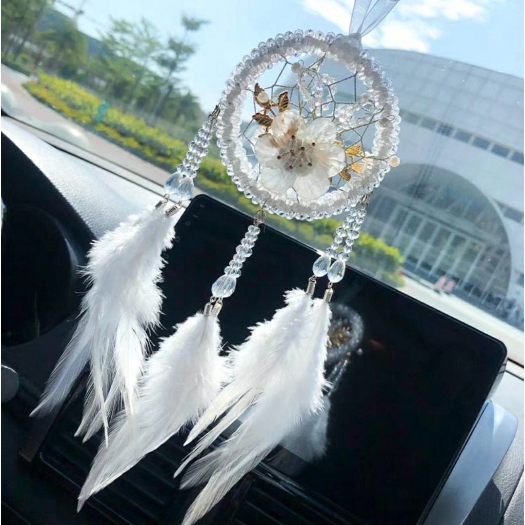 Khánh treo ô tô - Khánh thiên nga dây đuôi quả bông trắng
