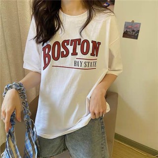 Áo thun nam nữ unisex, màu trắng, in chữ Boston Bay State