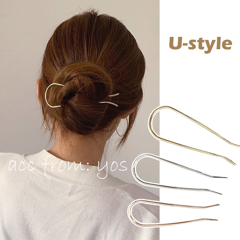 Trâm cài tóc hình chữ U đơn giản bằng kim loại sang chảnh cho nữ YOS