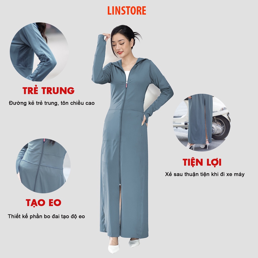 Áo chống nắng nữ dáng dài 2 lớp, có màng thông hơi, chống tia UV Linstore