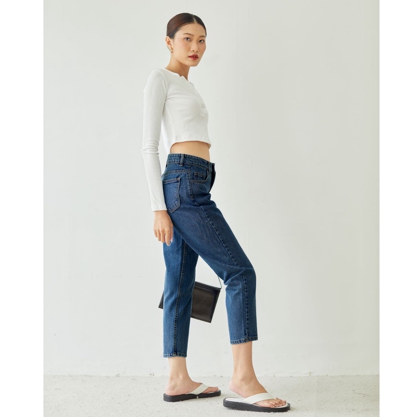 Quần Jeans Cotton Nữ Lưng Cao Form Straight Jeans Ống Đứng Màu Classic Blue  - Weier.Q