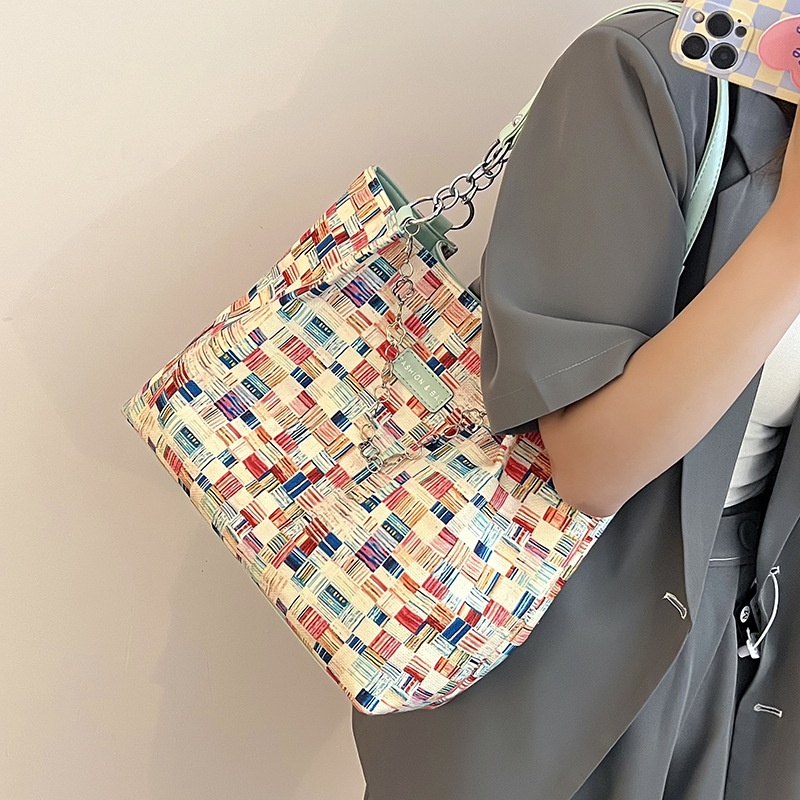 Túi đeo vai IELGY cỡ lớn họa tiết kẻ sọc thời trang cho nữ