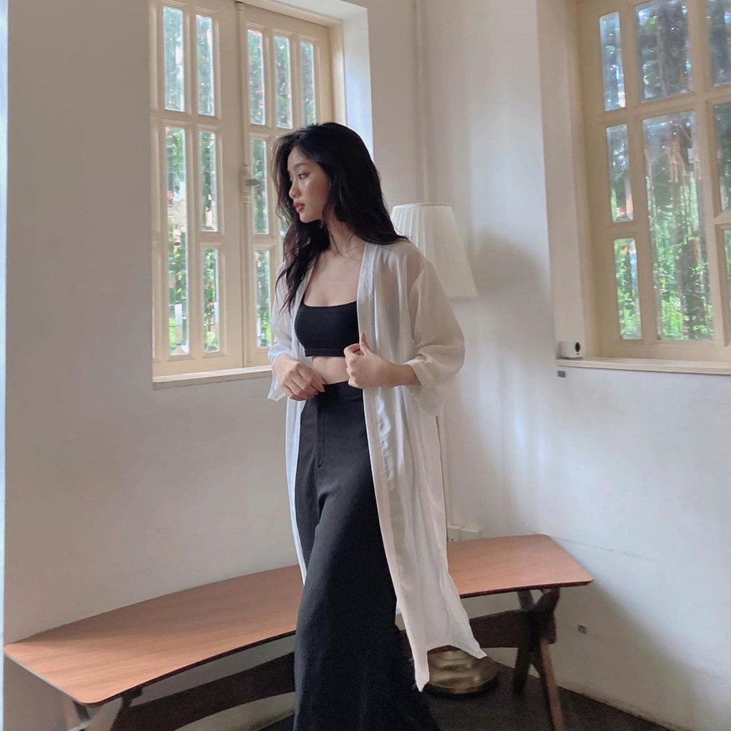 Áo Nữ Đi Biển Kimono Basic CaoCaobycaochen 2 Màu Đen Trắng Có Bigsize