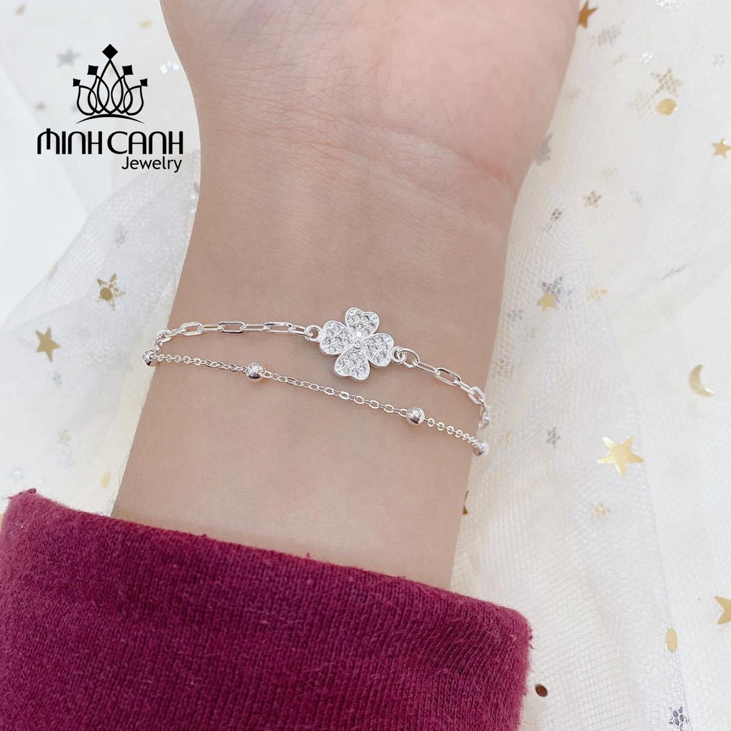 Lắc Tay Cỏ 4 Lá May Mắn Dây Kép Bạc 925 - Minh Canh Jewelry