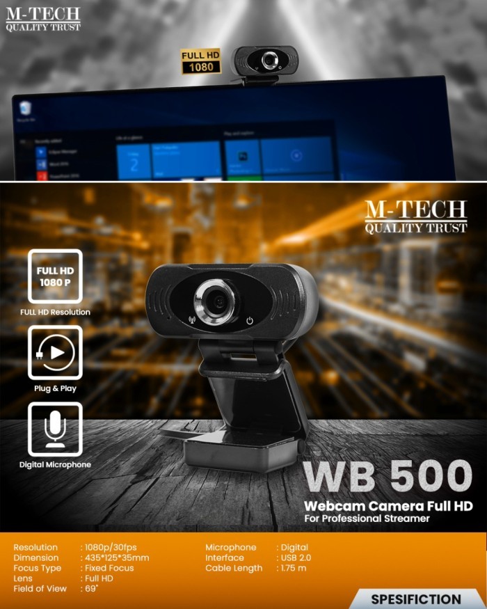 Webcam Hd1080p M-tech Wb-500 Tích Hợp Mic Và Dây Cáp | BigBuy360 - bigbuy360.vn