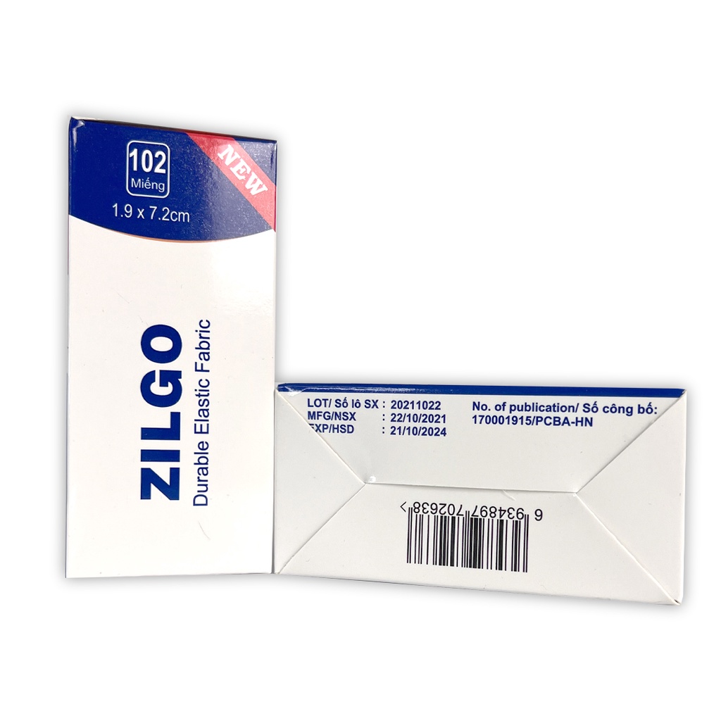 Băng cá nhân Zilgo 102 miếng - Băng vết thương nhỏ, mụn trứng cá Chính hãng