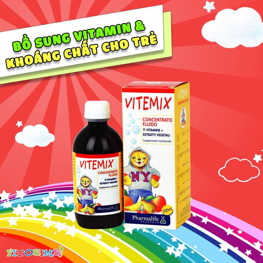 Fitobimbi Vitemix, bổ sung các vitamin, calci và khoáng chất cho bé. Siro phát triển toàn diện cho trẻ (Chai 200ml)