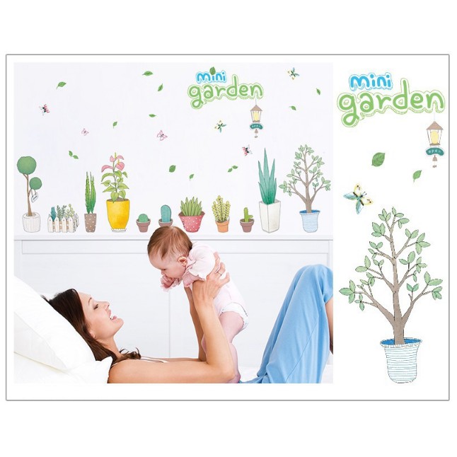 Decal trang trí tường - Nhiều Chậu Cây Mini Garden hoạt hình