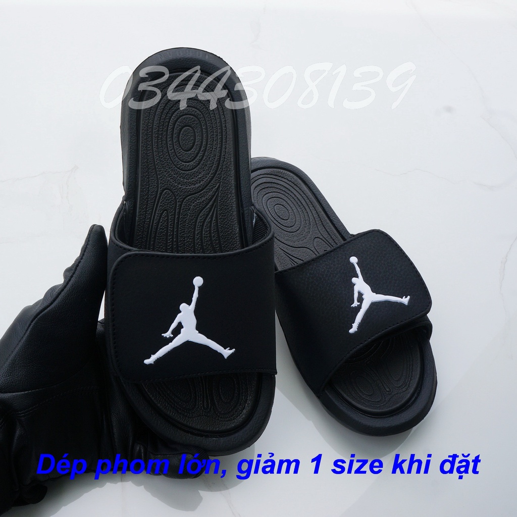 Dép Jordan bóng rổ JD đen logo trắng nam nữ hot trend VNXK đầy đủ tem tag hộp JD loại 1 quai ngang xé dán. nhuthuyshoes